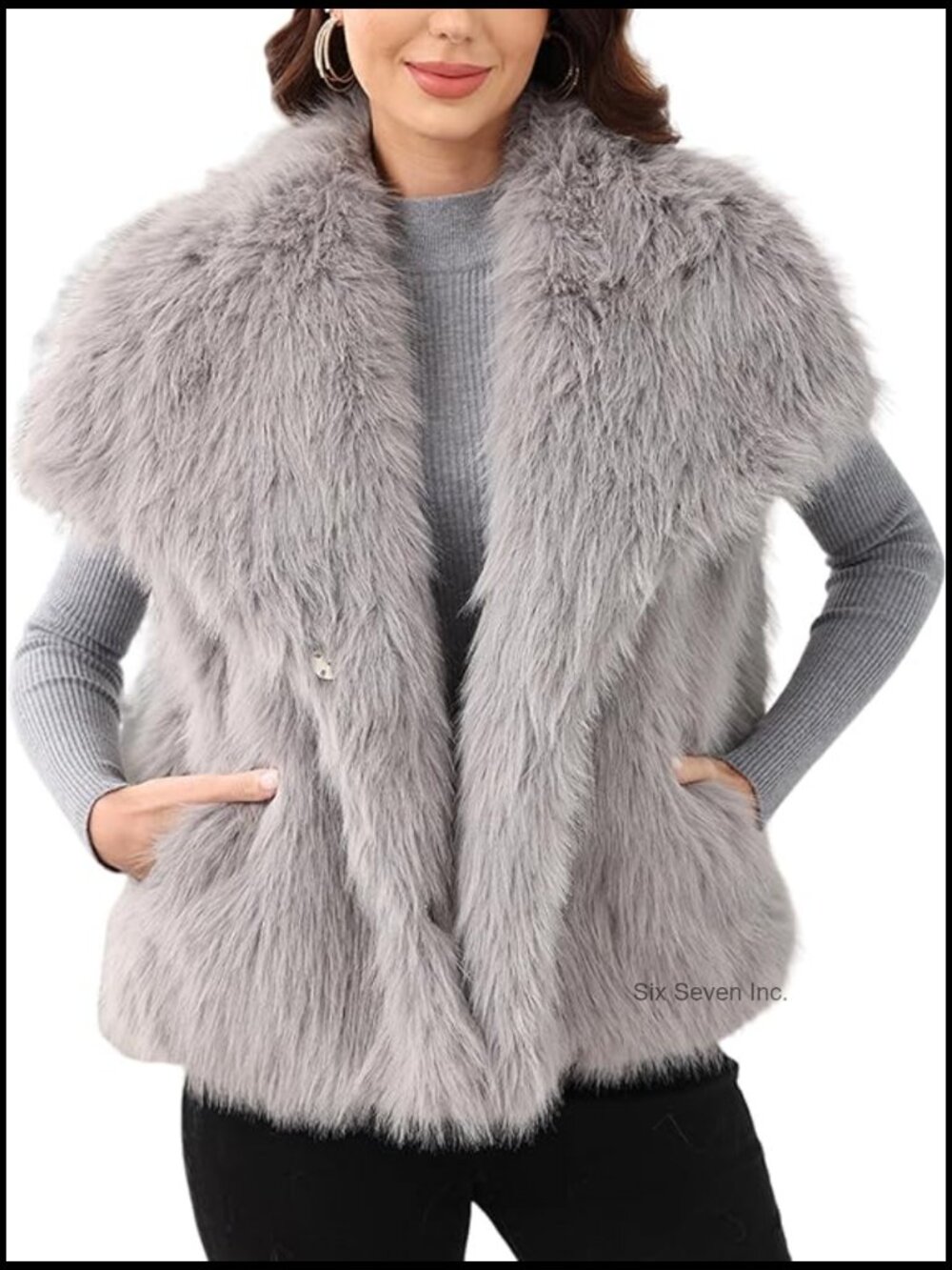 Faux Fur Vest Lapel Collar Sleeveless Shaggy Jacket Warm Outerwear Coat
